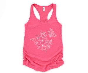 Flower And Butterfly Tank Top, Flower Tank Top, Butterfly Tank Top, Floral Tank Top, Spring Flower Tank Top, Spring Tank Top