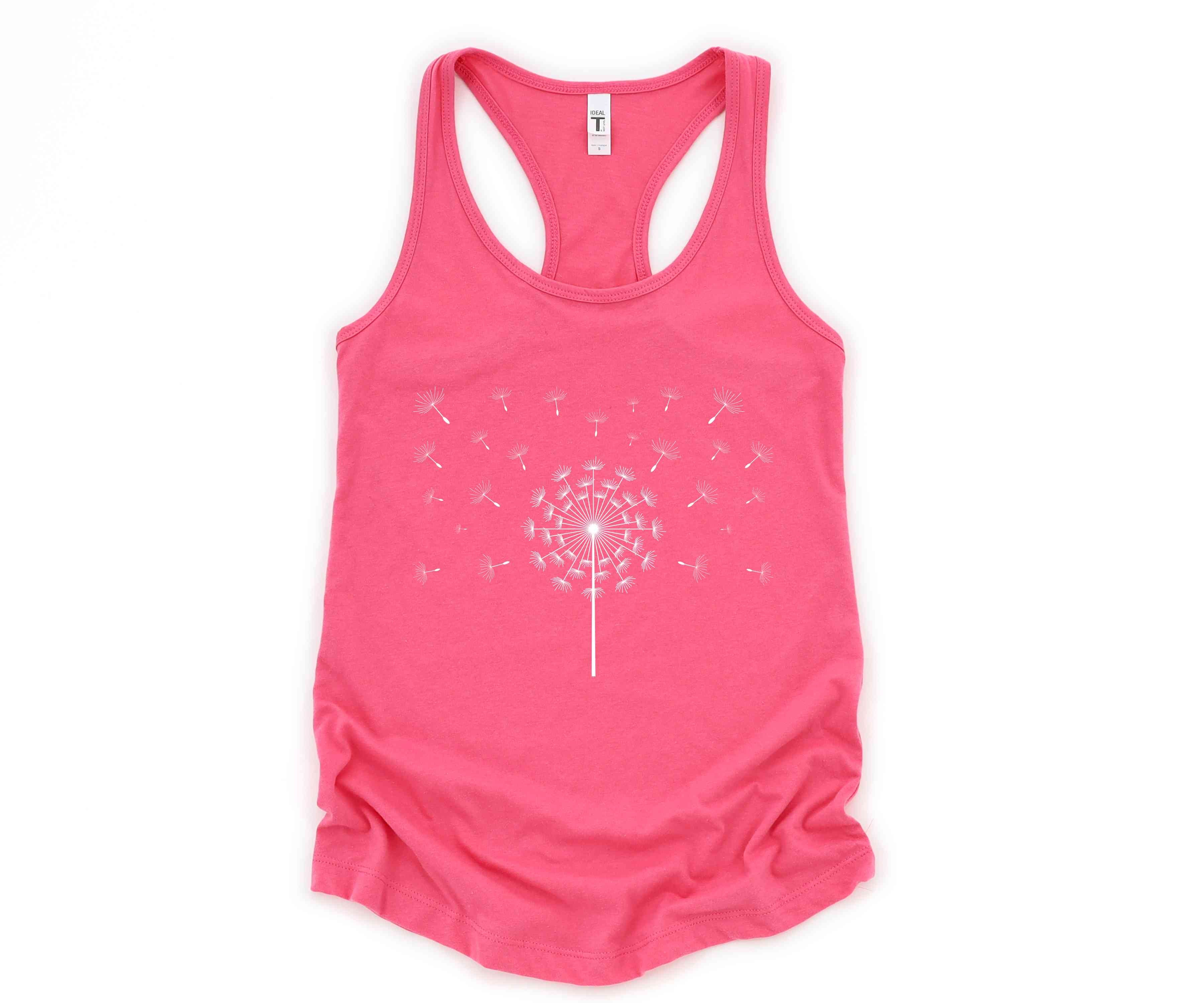 37500-Dandelion Tank Top, Flower Tank Top, Floral Tank Top, Summer Tank Top, Nature Tank Top, Yoga Dandelion Tank Top, Scattered Dandelion Top