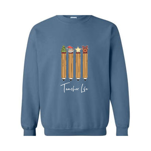 Cute Teacher Christmas Sweatshirt, Christmas Pencils Design, Teacher Life Sweatshirt, Teacher Christmas Gift, School Christmas Season