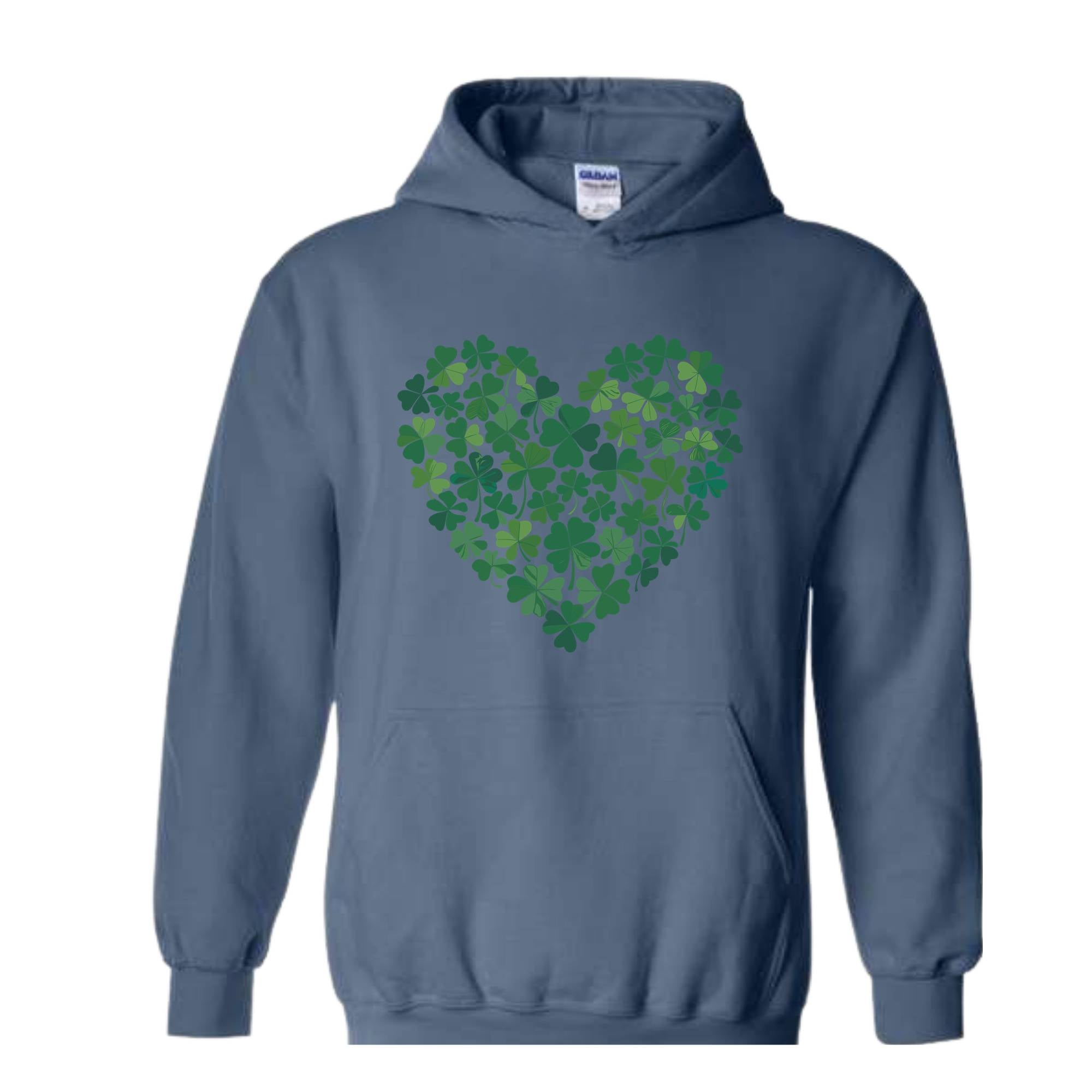 St. Patrick's Heart Sweatshirt, Shamrock Heart Hoodie, Lucky Shamrock Hoodie, Saint Patrick's Gift, Lucky Four Leaf Hoodie, Clover Hoodie