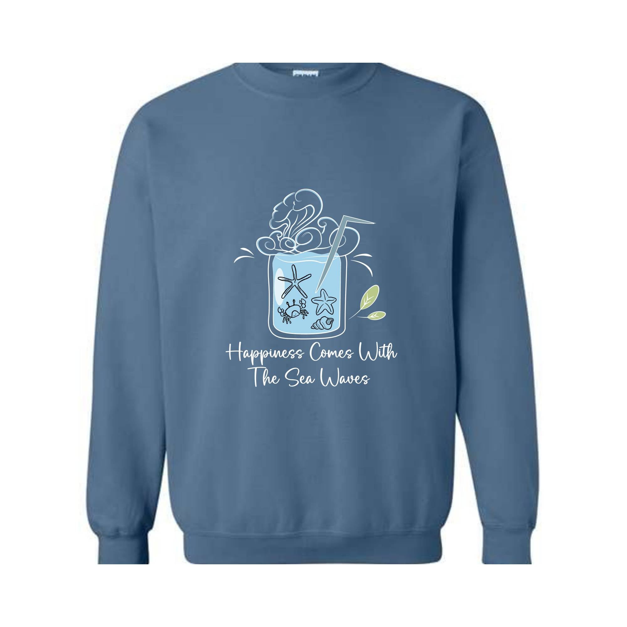 Happiness Comes With the Sea Waves Sweater, Happy Day Sweater, Summer Day Sweater, Waves Sea Sweatshirt, Juice Sea With Straw