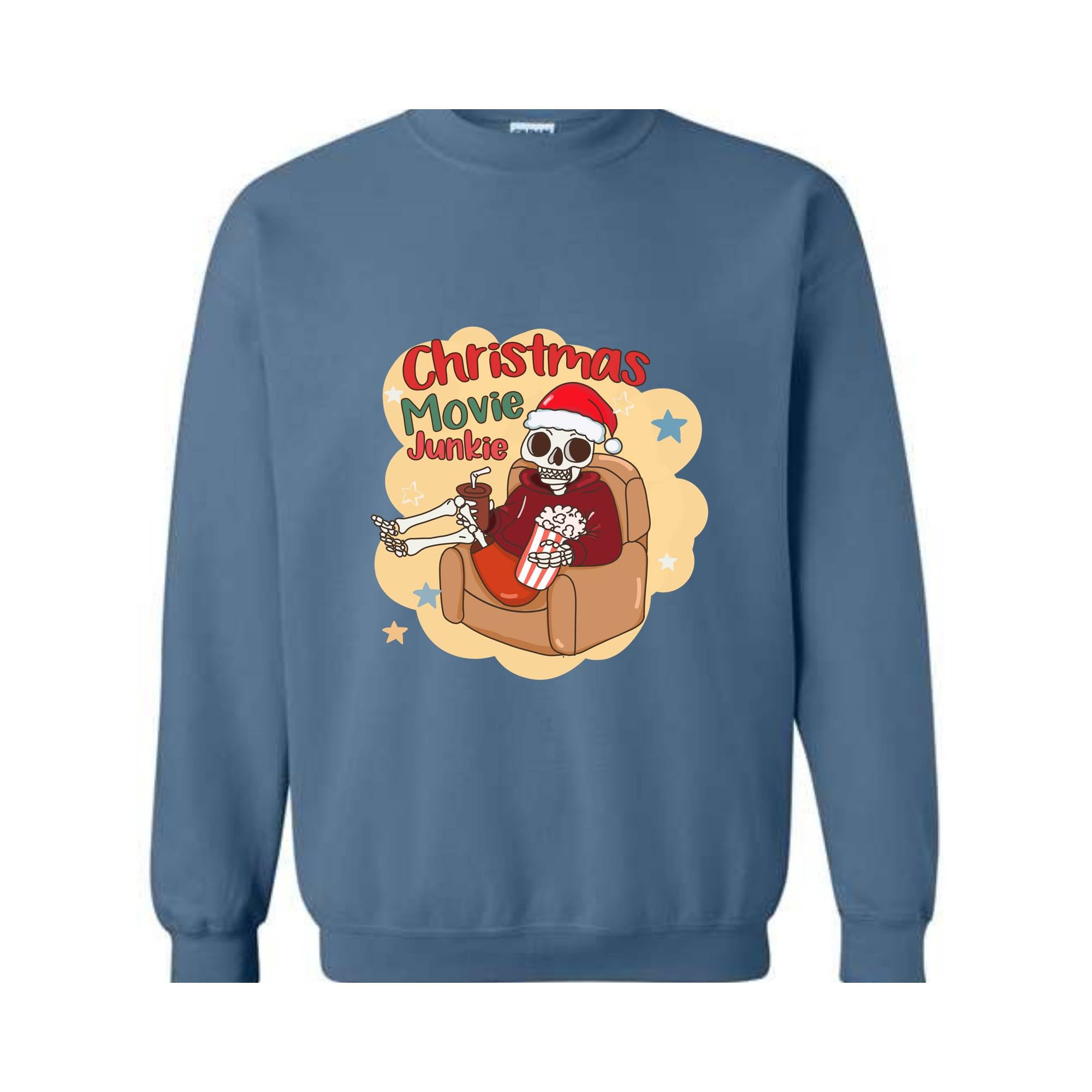 Christmas Movie Junkie Sweatshirt, Christmas Tree Sweatshirt, Christmas Movie Lover Cozy Sweatshirt, Womens Christmas Sweater