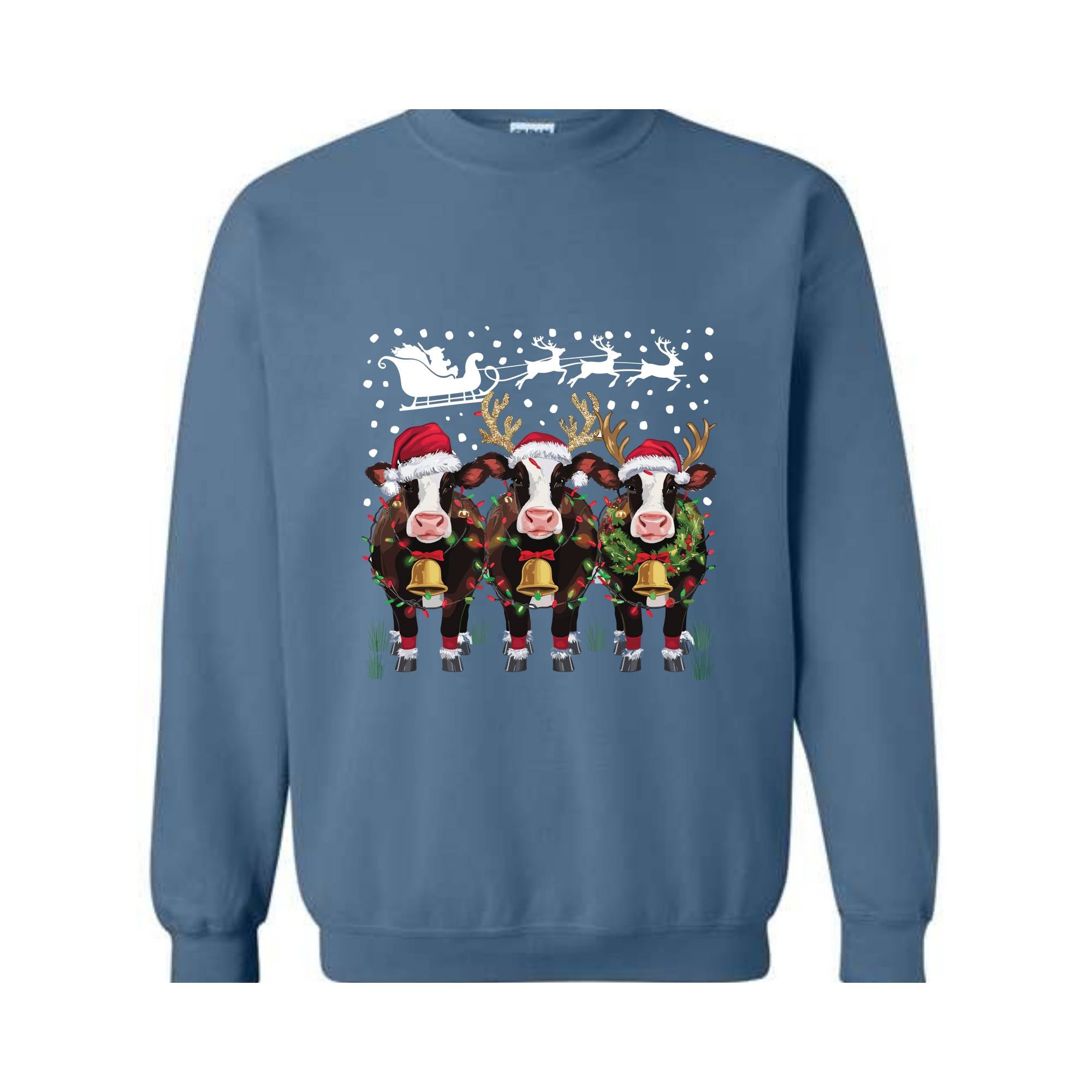 Cow Christmas Lights Ugly Christmas Sweater,Christmas Sweatshirt,Funny Heifers Christmas Shirt,Cow Holiday Sweater Cow Lover Xmas Gift Farm