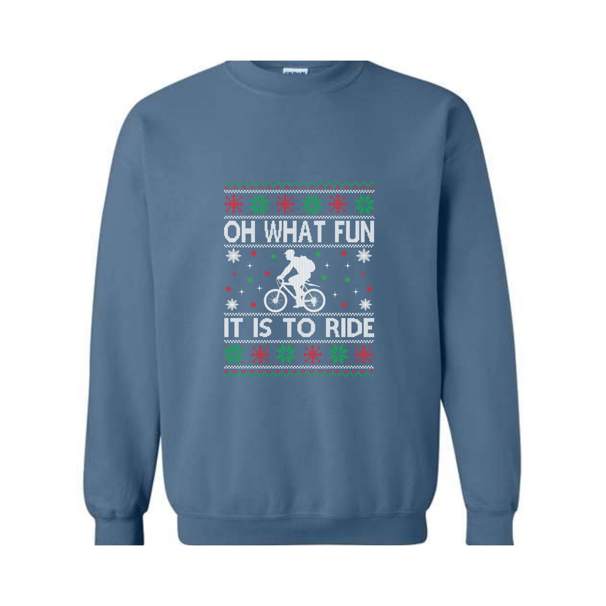 Oh What Fun It Is To Ride Bicycle Sweatshirt, Cycling Ugly Christmas Sweater, Funny Biking Jumper, Bike Christmas Hoodie, Gift for Cyclist