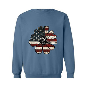 USA Flag Flower Sweatshirt, Independence Day Sweatshirt, 4th Of July Flag Graphic Hoodie, Freedom Sweatshirt, America Sweatshirt