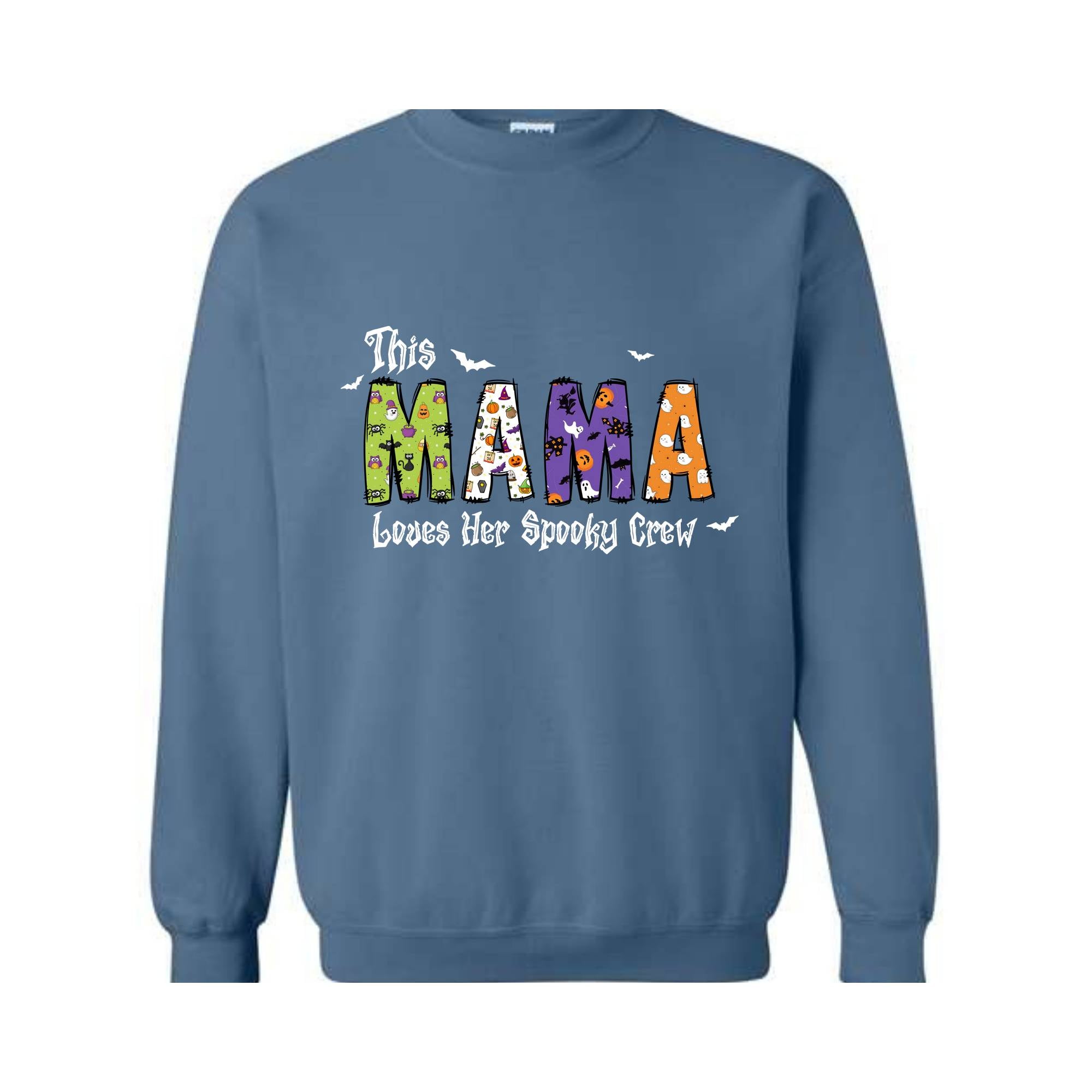 This Mama Loves Her Spooky Crew Sleeve Sweatshirt, Custom Ghost Kids, Personalized Halloween Sweatshirt, Halloween Mama Gift, Spooky Season