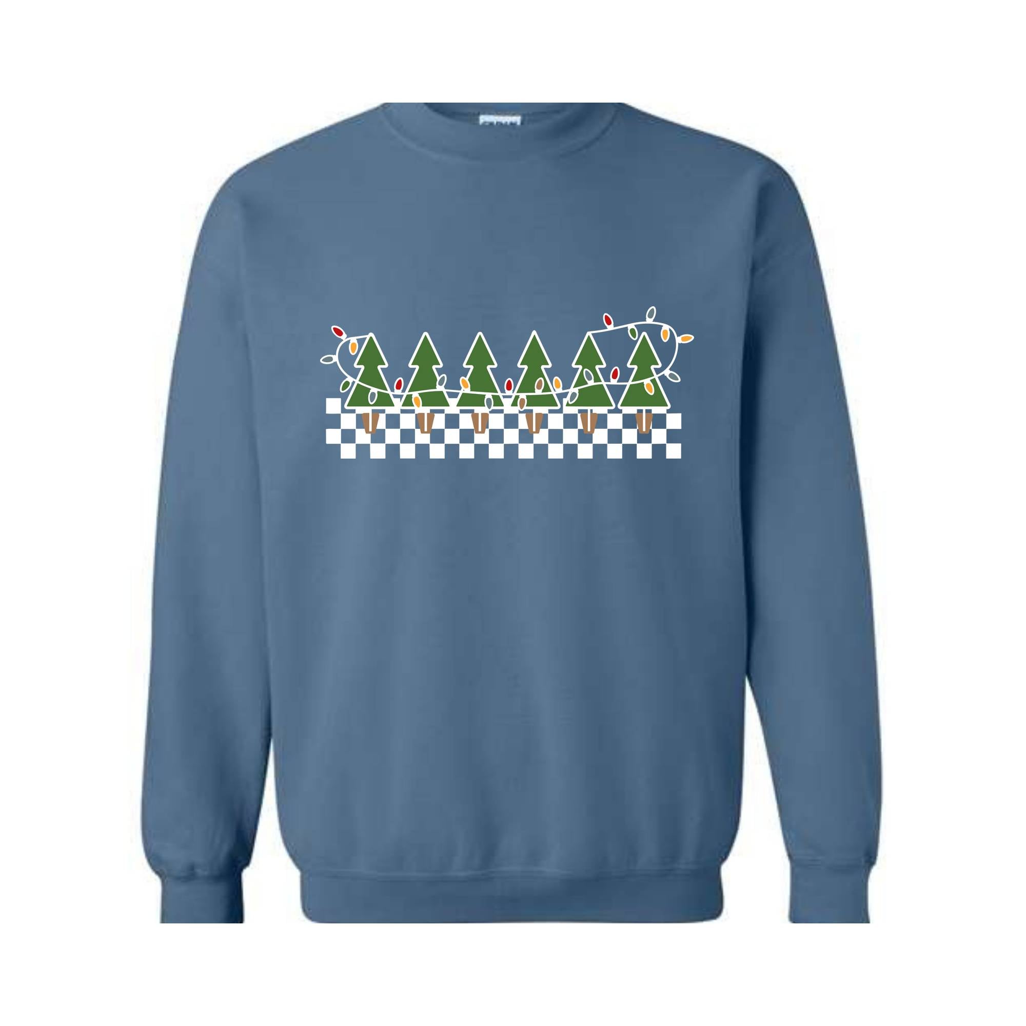 Christmas Tree Sweatshirt, Checkered Trees Sweat, Santa Christmas Tee