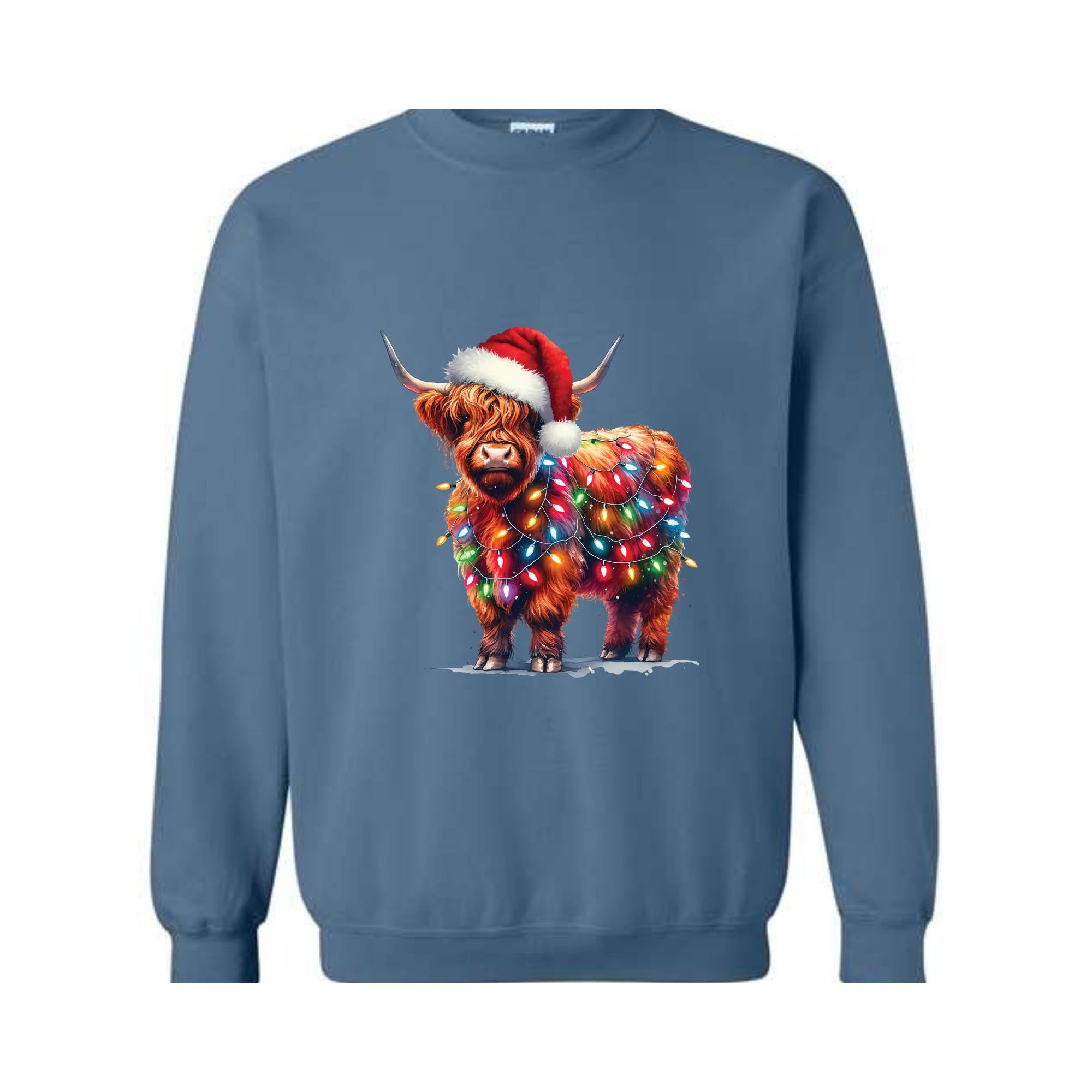 Christmas Cow Sweatshirt, Cow Lights Sweatshirt, Cow Sweatshirt, Cow Lover Sweatshirt, Christmas Sweatshirt, Highland Cow Sweatshirt