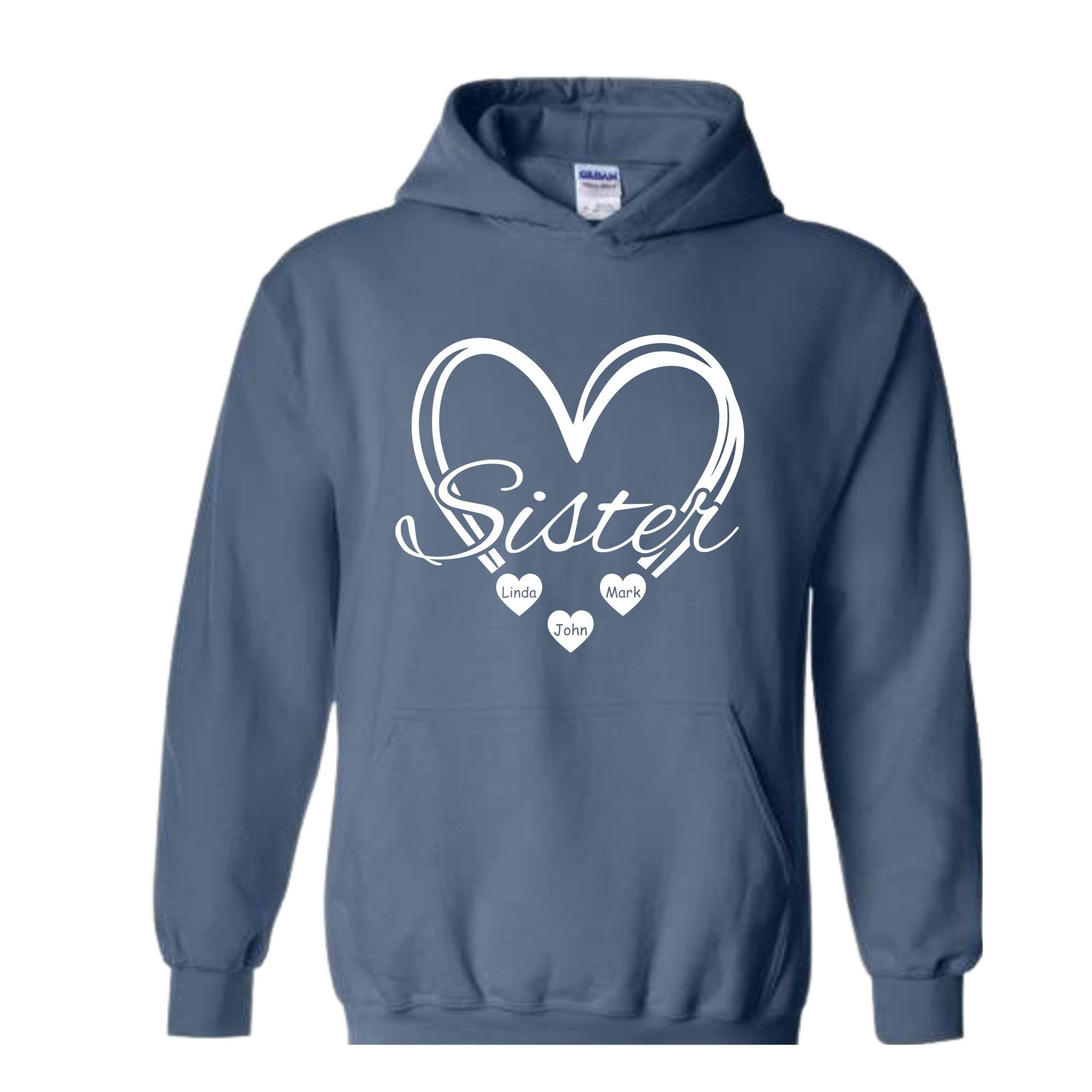 Custom Sisters Sweatshirt, Sisters Heart Sweatshirt, Names In Heart Hoodie, Personalized Sweatshirt, Sister Day Hoodie