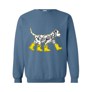 Dog in Boots Sweatshirt, Cute Dalmation Dog Hoodie, Dog Lover Hoodie, Winter Dog Sweater, Dalmation Dog Hoodie, Dog Lover Hoodie