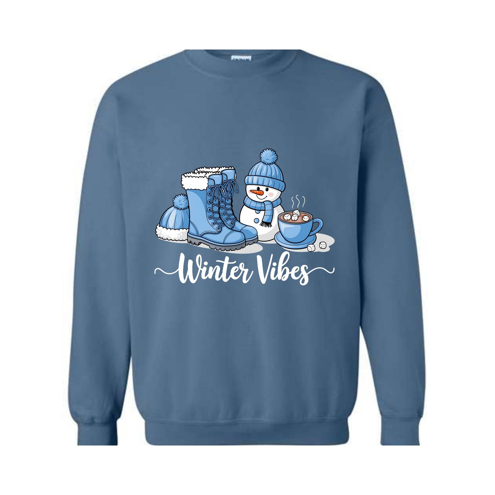 Winter Vibes Sweatshirt, Cute Winter Sweater, Holiday Sweatshirt, Winter Clothing, Coffee Lover Gift, Cute Snow Sweatshirt