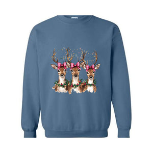 Reindeer Christmas Sweatshirt, Womens Christmas Sweater, Retro Christmas Shirt, Holiday Sweaters, Christmas Gifts, New Year Shirt