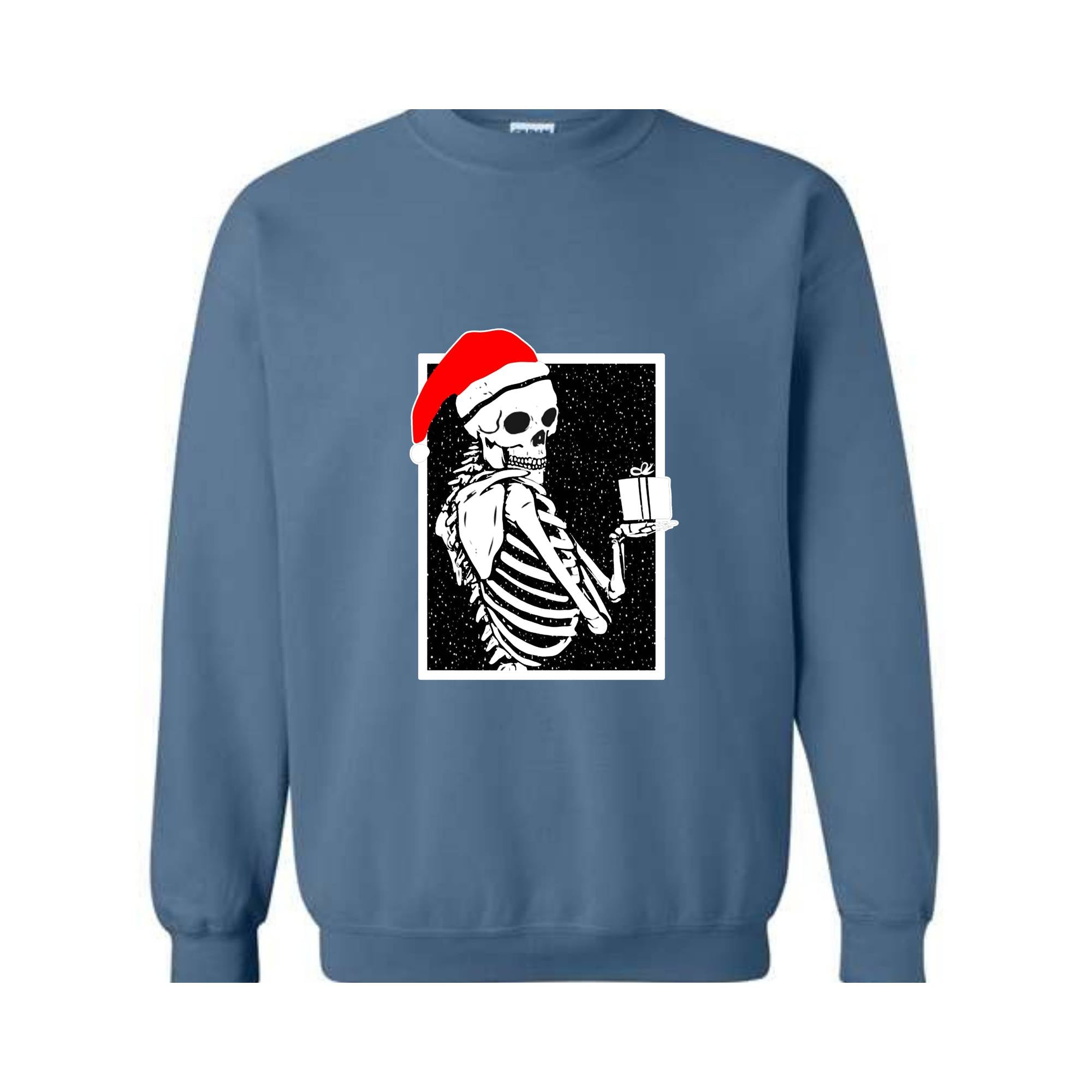 Skeleton With A Gift Christmas Sweatshirt, Merry Christmas Sweatshirt, Holiday Season, Spooky Santa Surprises Sweatshirt