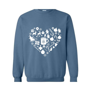 Christmas Heart Sweatshirt, Cute Christmas Hoodie, Holiday Hoodie, Gift for Christmas, Gingerbread Hoodie, Christmas Doodle Hoodie