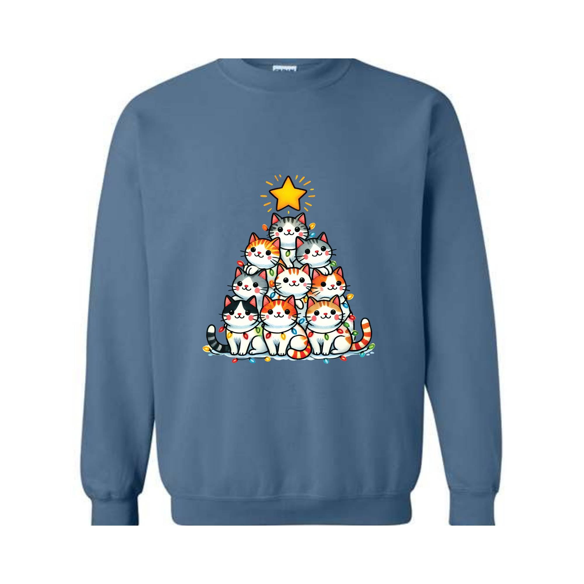 Christmas Cat Tree Sweatshirt, Christmas Cats Sweatshirt, Meow Christmas Sweatshirt, Cat Lover Gift, Holiday Sweatshirt, Christmas Sweater