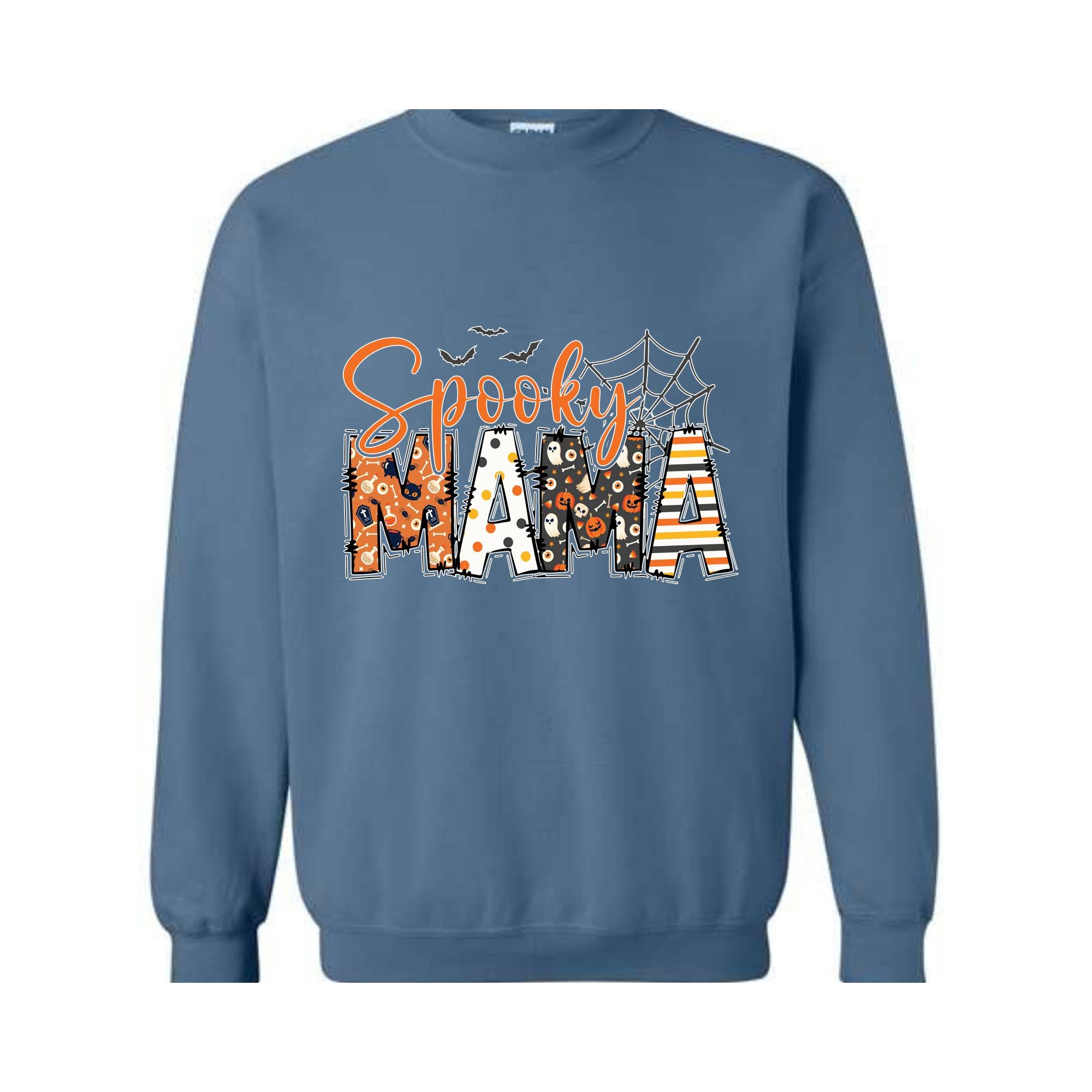 Custom Halloween Spooky Mama Sweatshirt with Kids Name on Sleeve Sweatshirt, Mama Halloween Gift, Mama Halloween