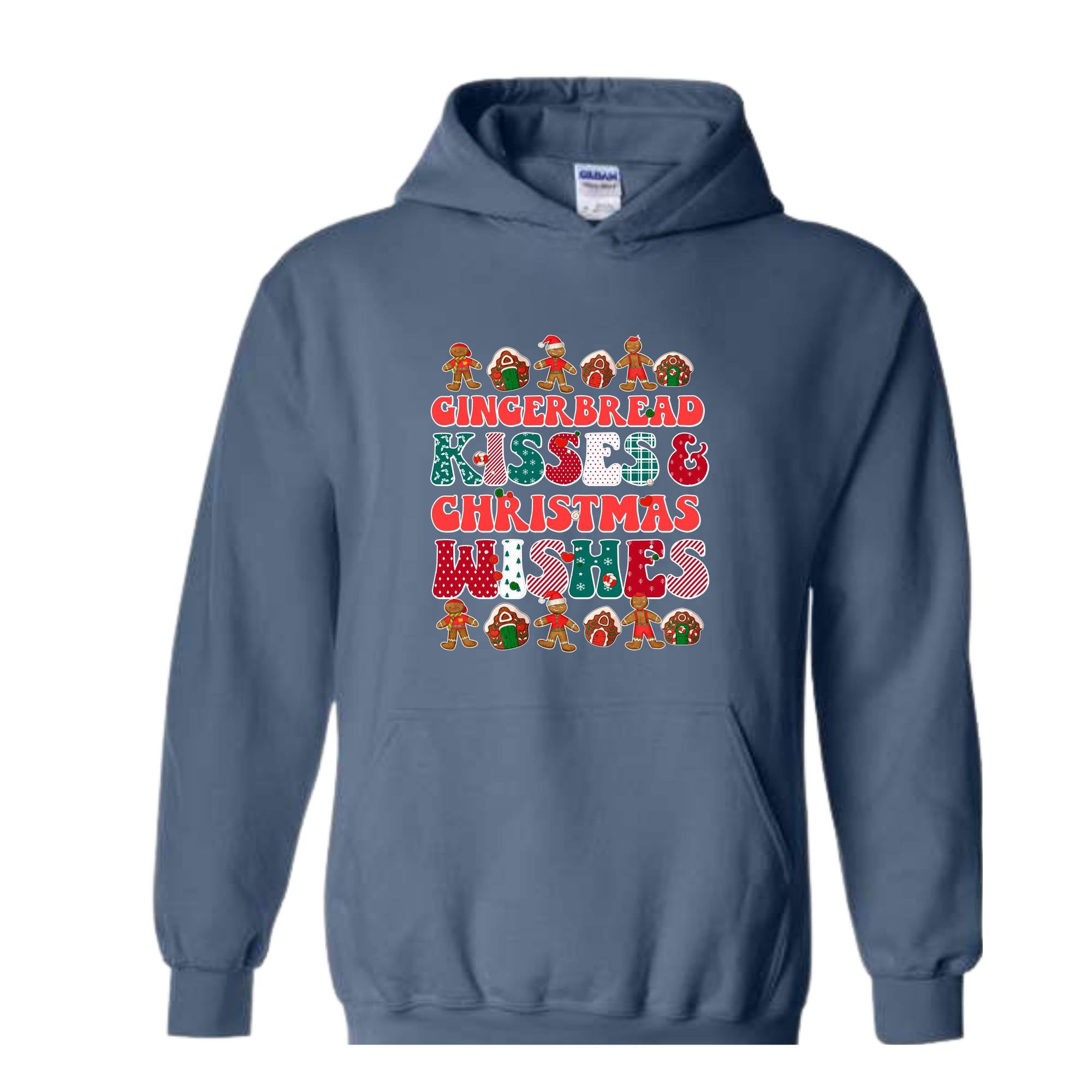 Gingerbread Kisses & Christmas Wishes Hoodie, Christmas Crewneck, Gingerbread Hoodie, Cute Christmas Hoodie, Christmas Gift