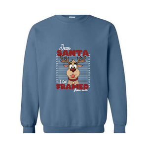 Dear Santa I Got Framed From Wia Sweatshirt, Christmas Sweatshirt, Christmas Gifts, Santa Deer Sweatshirt, Christmas Mugshot