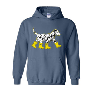 Dog in Boots Sweatshirt, Cute Dalmation Dog Hoodie, Dog Lover Hoodie, Winter Dog Sweater, Dalmation Dog Hoodie, Dog Lover Hoodie