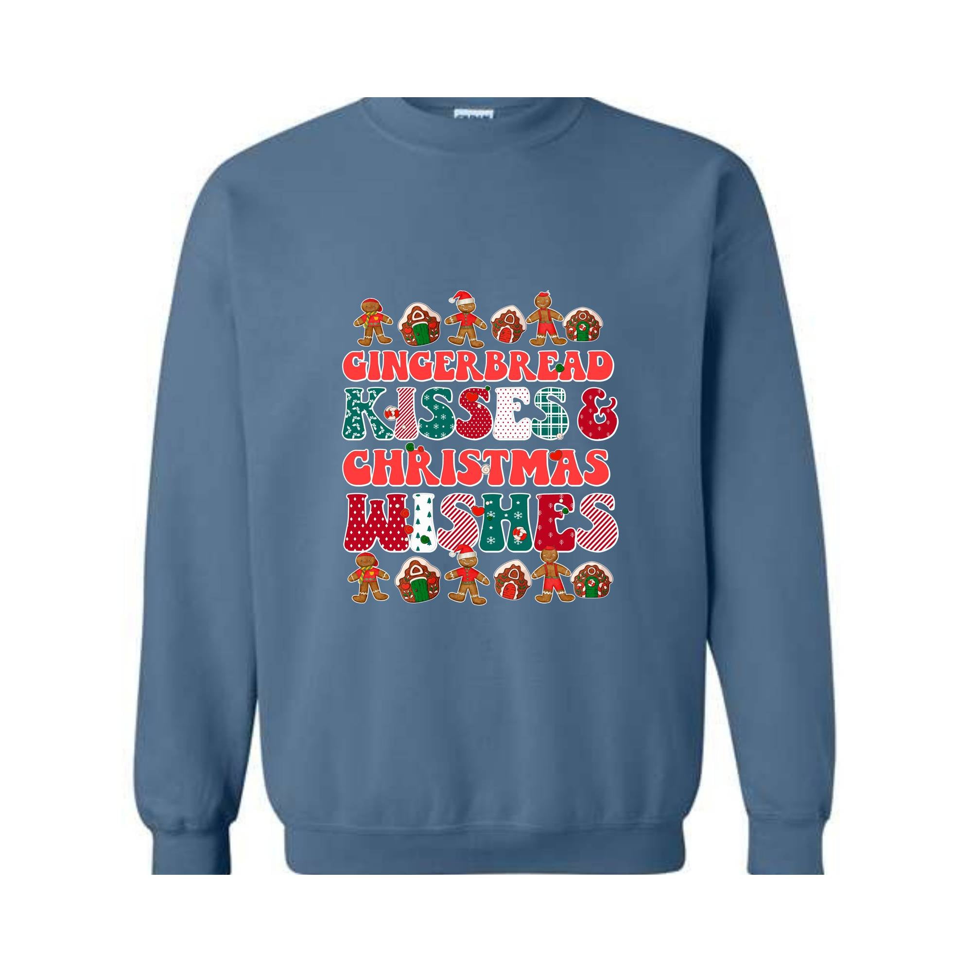 Gingerbread Kisses & Christmas Wishes Sweatshirt, Christmas Crewneck, Gingerbread Sweatshirt, Cute Christmas Sweater, Christmas Gift