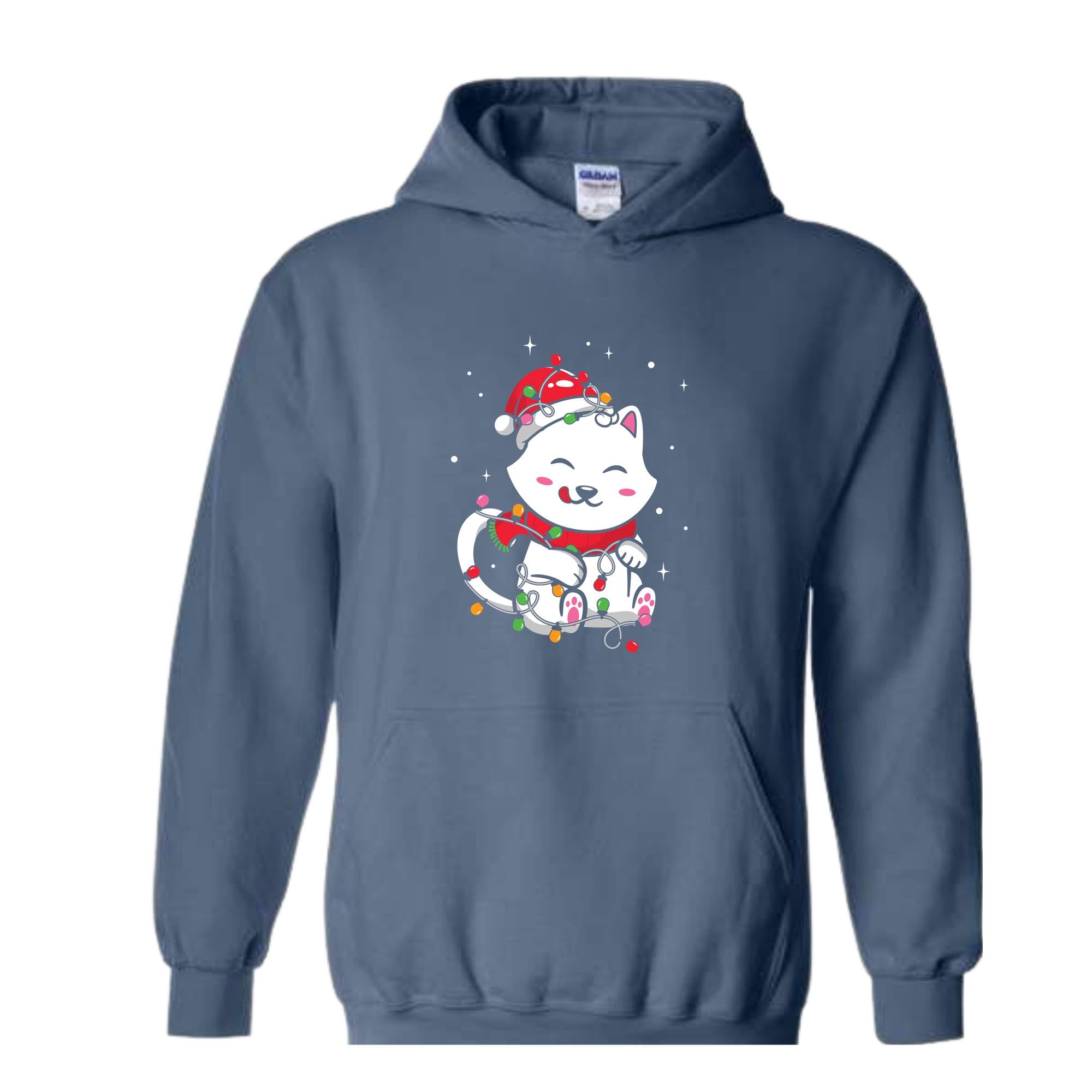 Christmas Lights Cat Sweatshirt, Christmas Cat Mom, Cat Lover Sweatshirt, Meowy Christmas Sweater, Santa Cat Hoodie