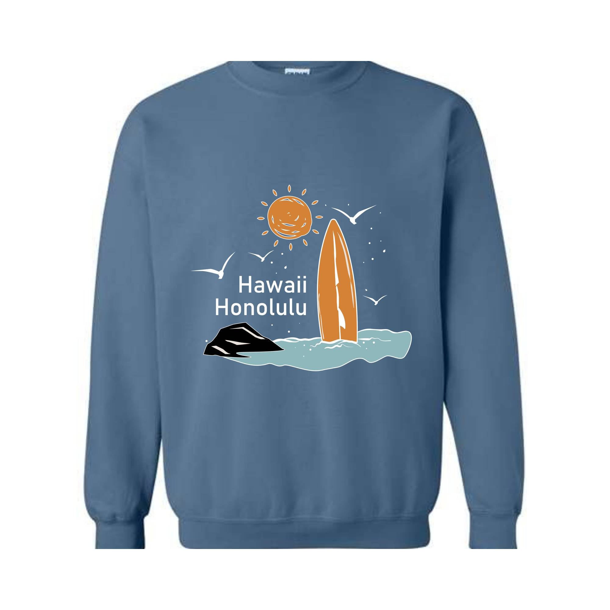 Hawaii Honolulu Sweatshirt, Beach Waves Sweatshirt, Surfing Hoodie, Sun Sweatshirt, Holiday Sweatshirt, Trendy Hawaii Sweatshirt