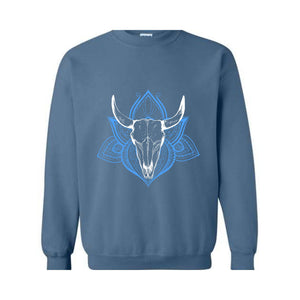 Boho Bull Skull Sweatshirt, Women's Country Sweatshirt, Wallen Sweatshirt, Cowboy Rodeo Sweater, Cowgirl Sweatshirt