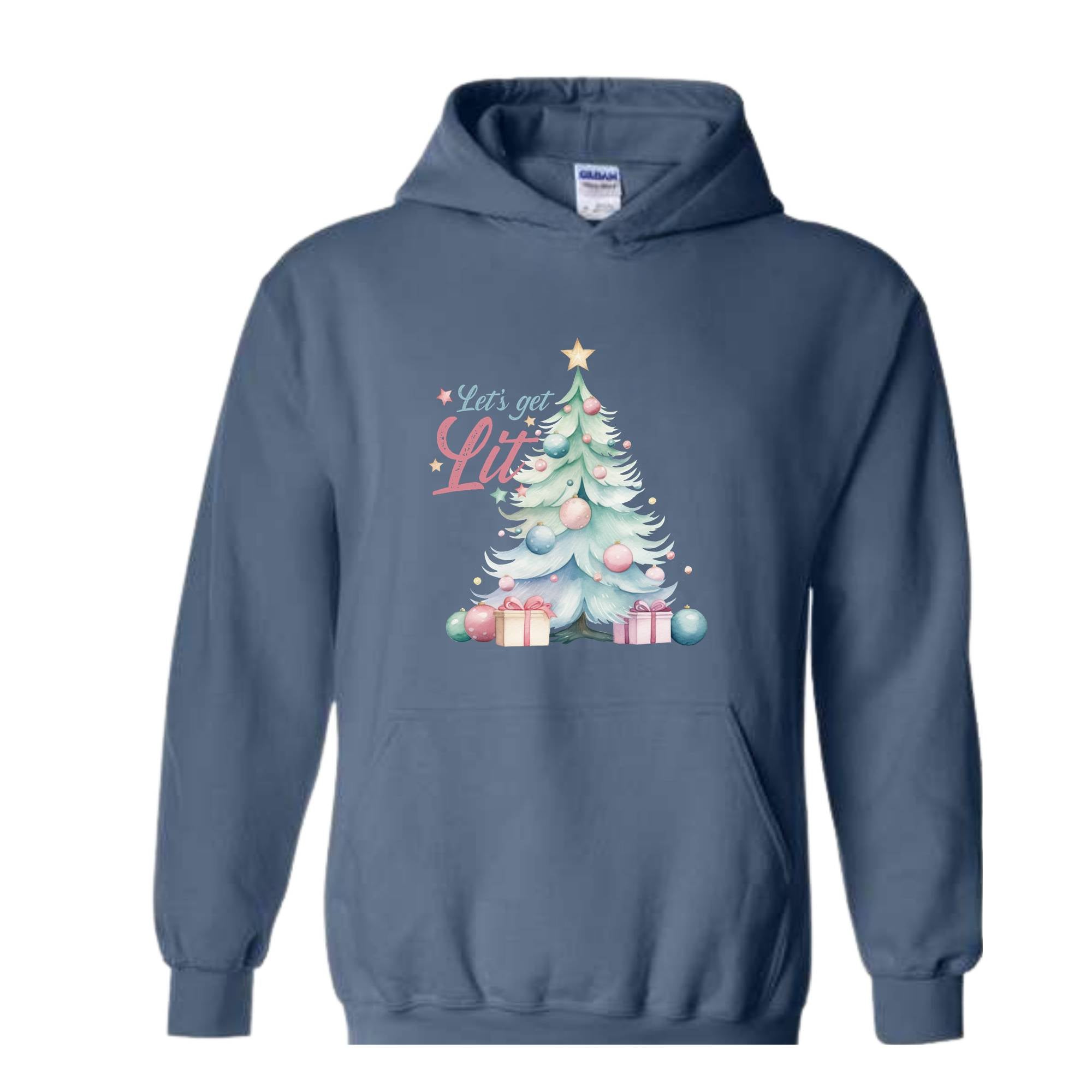 Let's Get Lit Hoodie, Cute Christmas Hoodie, Christmas Tree Hoodie, Christmas Gift, Holiday Hoodie, Xmas Gift, Women Christmas