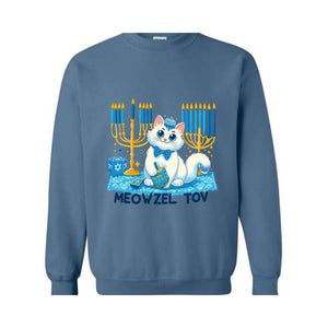 Meowzel Tov Sweatshirt, Festive Cat Mazel Tov Holiday Hanukkah Sweatshirt, Ugly Holiday Sweater, Holiday Cat Sweatshirt