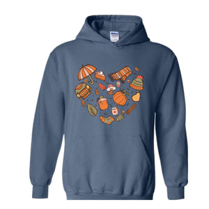 Fall Autumn Doodle Heart Sweatshirt, Pumpkin Heart Sweatshirt, Fall Lover Gift, Cute Pumpkin Sweater, Thanksgiving Sweatshirt