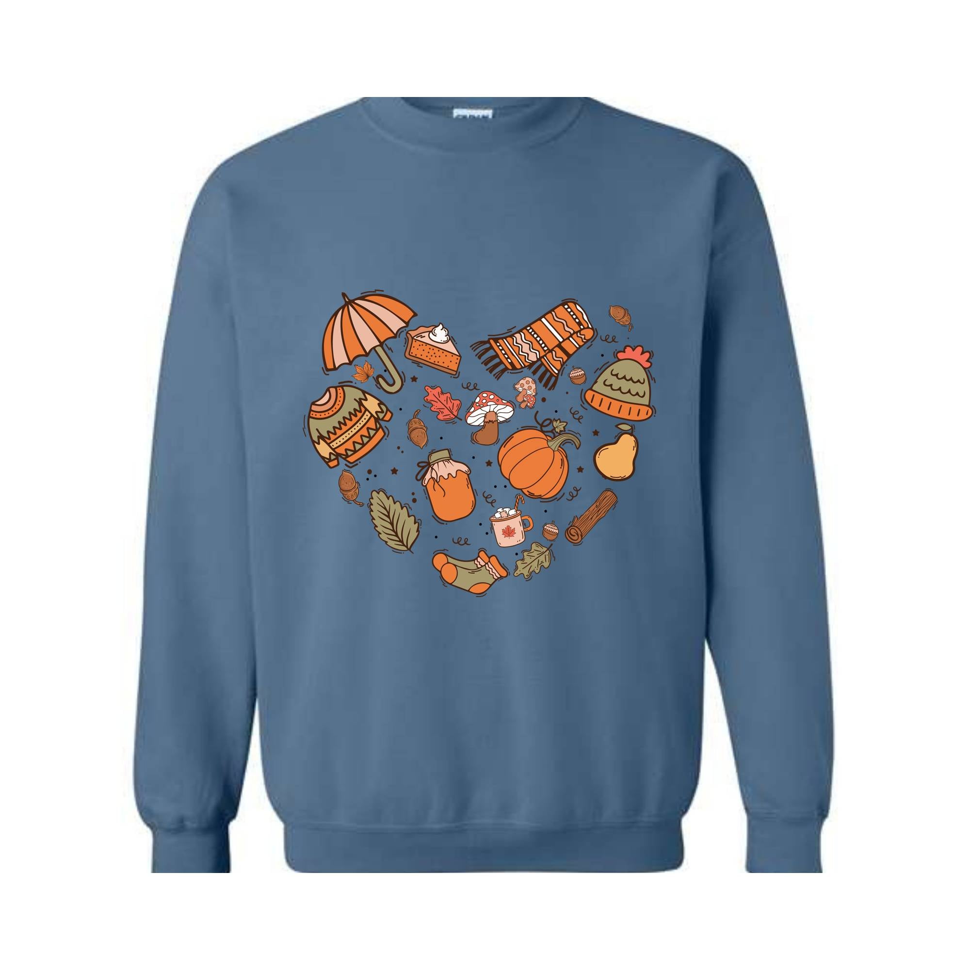 Fall Autumn Doodle Heart Sweatshirt, Pumpkin Heart Sweatshirt, Fall Lover Gift, Cute Pumpkin Sweater, Thanksgiving Sweatshirt