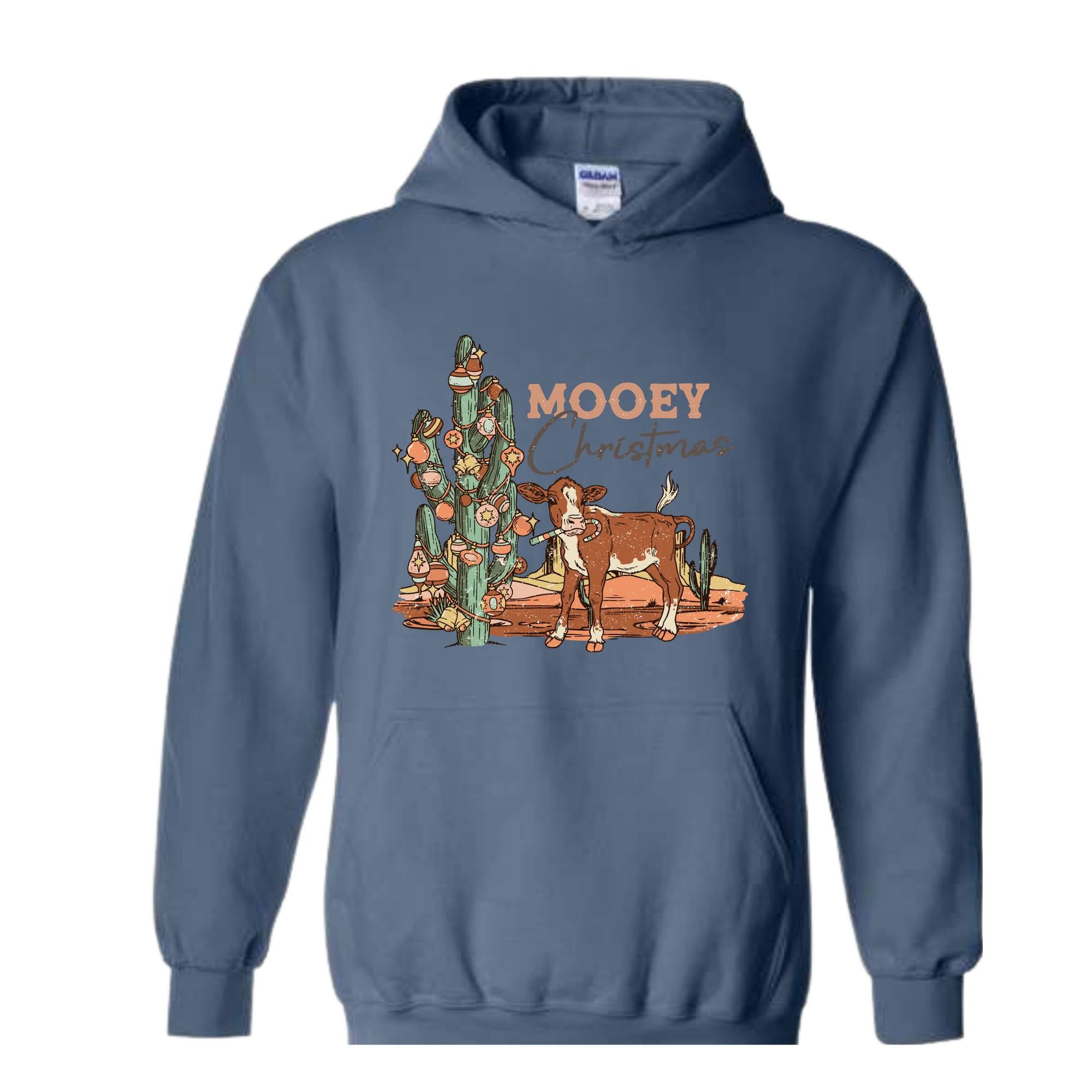 Mooey Christmas Hoodie, Western Christmas Sweater, Cowboy Christmas Hoodie, Country Christmas Hoodie