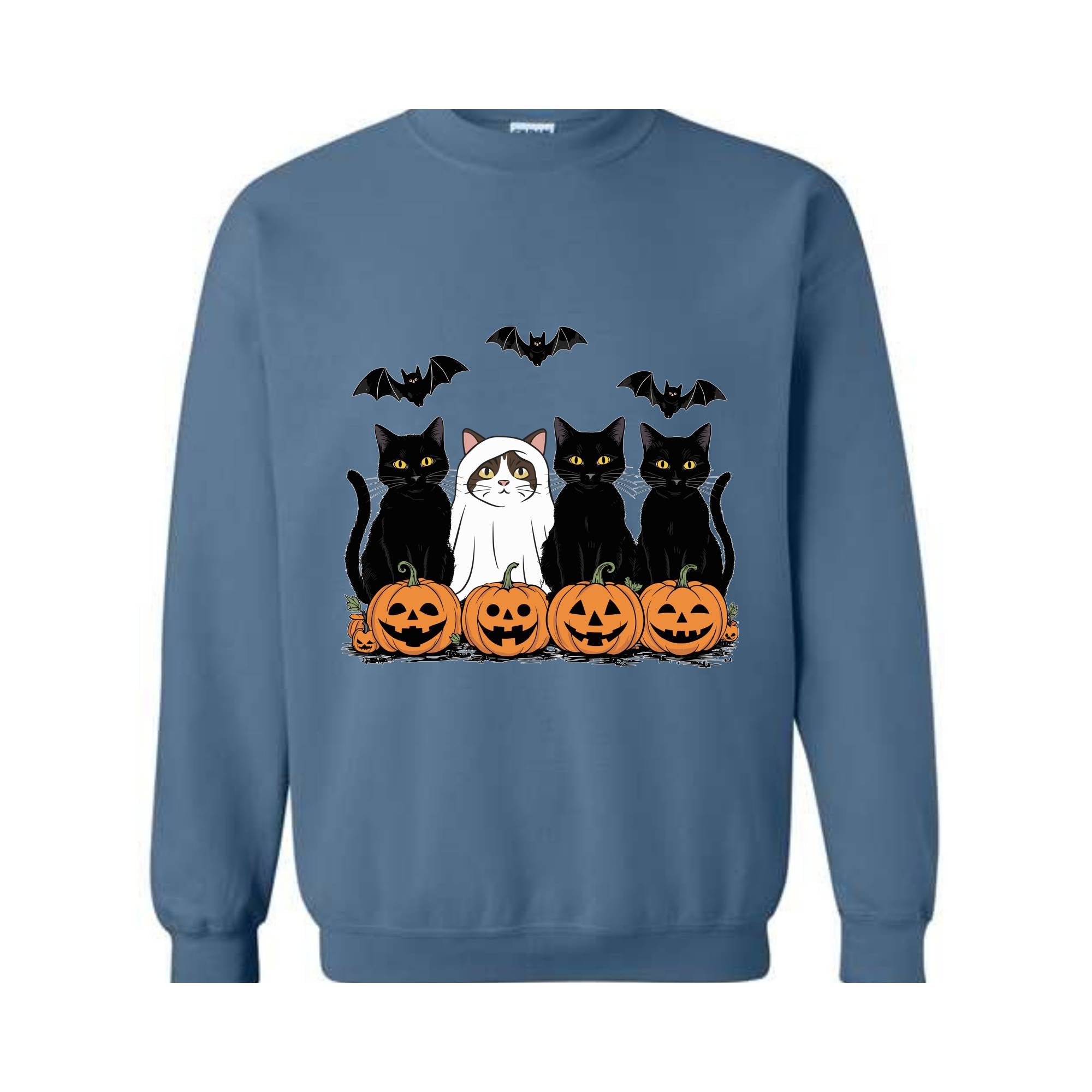 Halloween Cat Sweatshirt, Cute Ghost Sweat, Happy Halloween Tee, Retro Spooky Season, Black Cat Sweatshirt