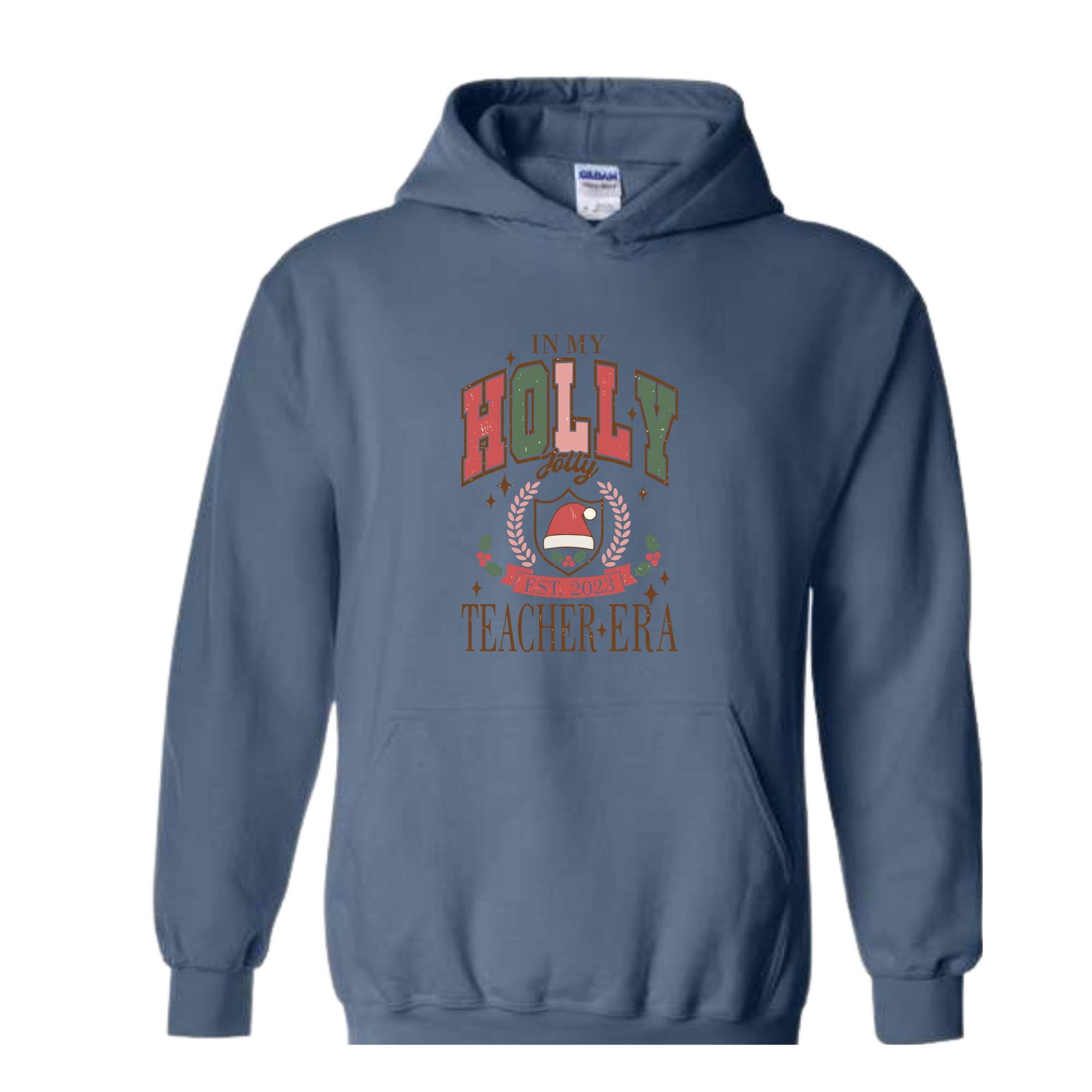 In My Holly Jolly Teacher Era Sweatshirt, Merry Teacher Sweatshirt, Teacher Holiday Sweater, Teacher Xmas Gifts