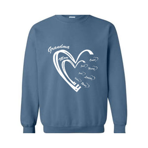 Custom Grandma Heart Sweatshirt, First Time Grandma Sweatshirt, kids Names , Godmerch Sweatshirt, Mother's Day