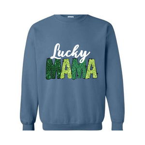 Custom Lucky Mama Sweatshirt, Custom Saint Patrick Sweatshirt, Mom Gift, Glitter St Patrick Hoodie, Personalized Clover Sweatshirt