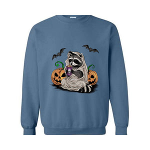 Halloween Sweatshirt, Cute Raccoon Ghost T-Shirt, Retro Halloween Shirts, Spooky Season Gift, Raccoon Halloween Shirt, Pumpkin Fall Shirt