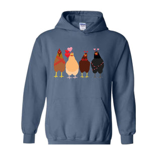 Сute Valentine Chickens Hoodie , Valentine Farm Animals Sweatshirt, Valentine day , Funny Valentine , Valentine Sweatshirt