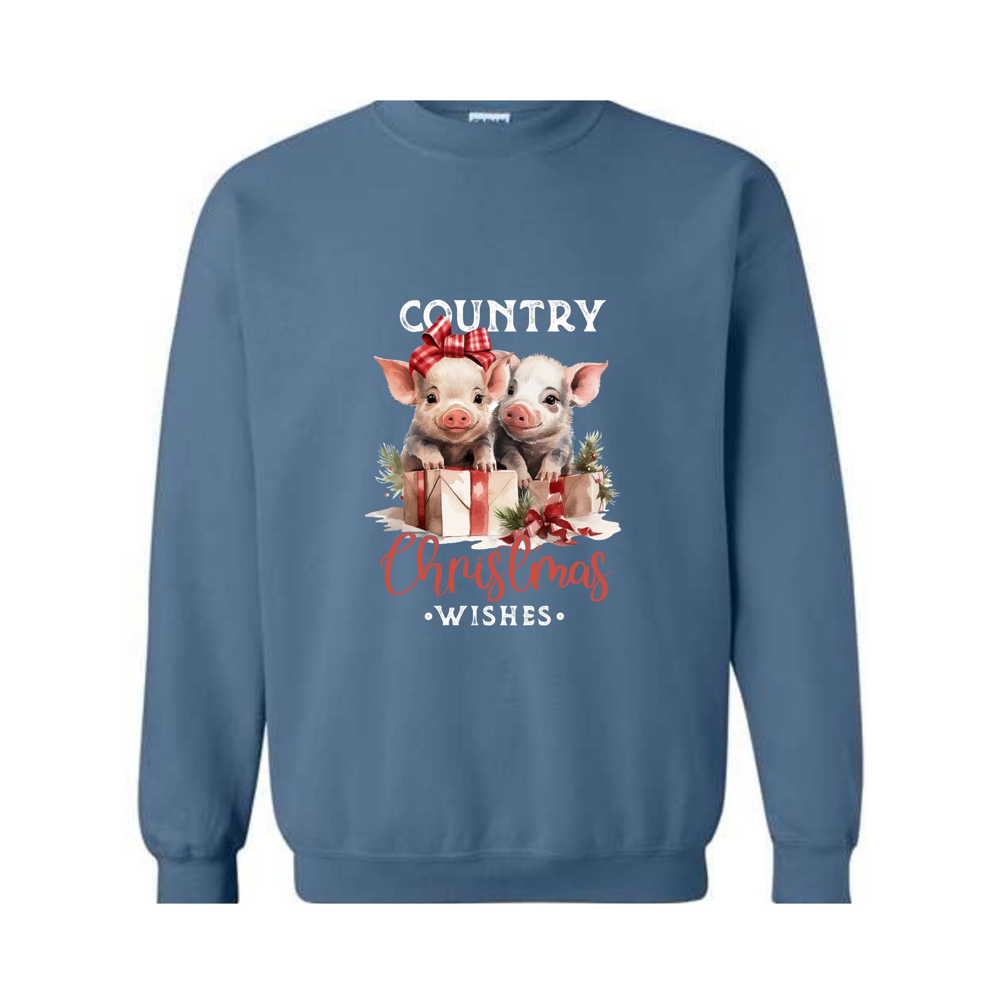 Country Christmas Wishes Sweatshirt, Christmas Sweatshirt, Christmas Gifts, Christmas Pig Sweater, Pig Sweatshirt