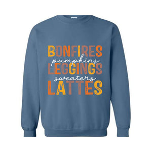 Bonfires Pumpkins Leggings Sweaters Lattes Sweatshirt, Thanksgiving Sweatshirt, Fall Autumn Sweater, Thanksgiving Gifts