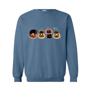 Halloween Cat Pumpkin Sweatshirt, Cute Halloween Sweater, Halloween Gift, Spooky Season Sweatshirt, Pumpkin Shirt, Cat Mom Sweatshirt