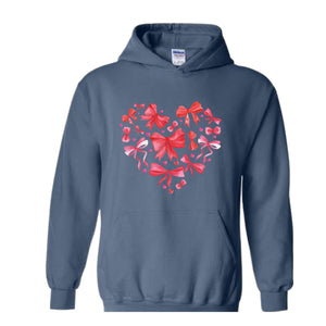 Coquette Valentine Heart Hoodie, Valentine Hoodie, Valentines Day Gift, Valentine Bow Sweatshirt, Pink Valentine Sweater