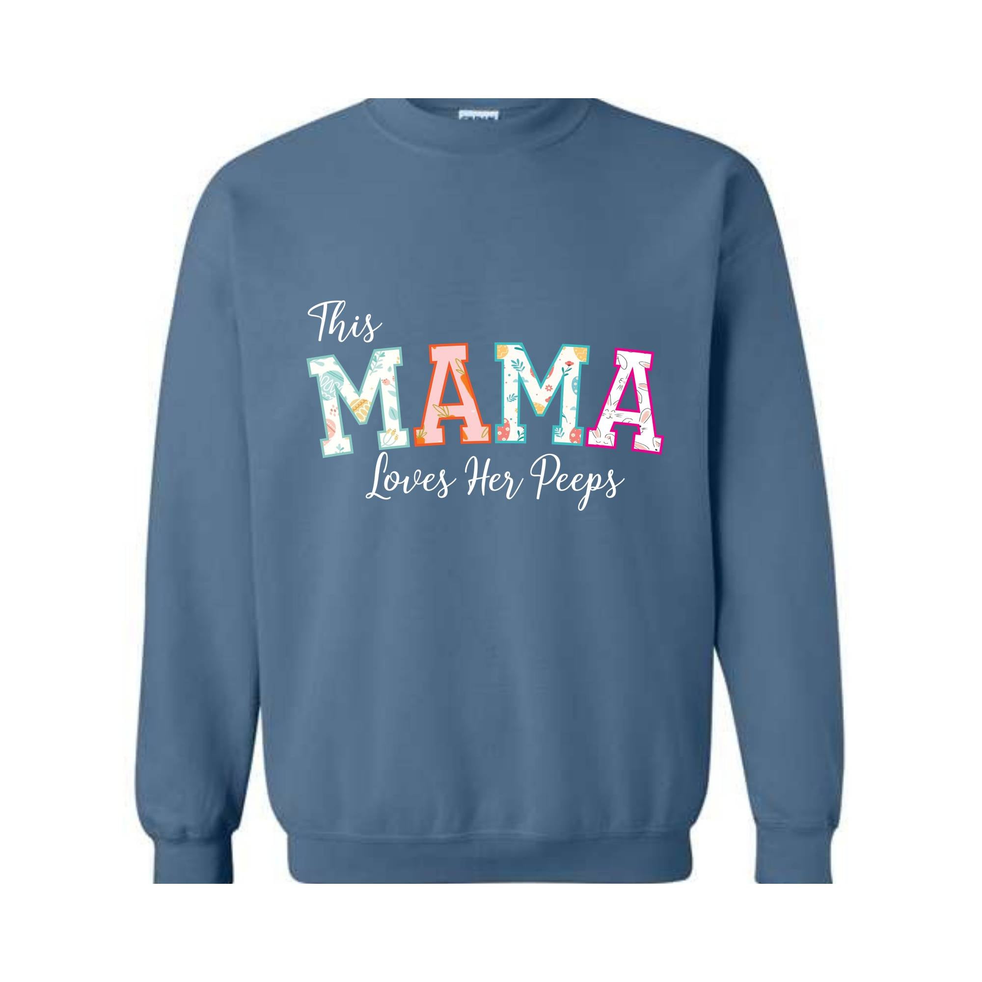 This Mama Loves Her Peeps Custom Easter Sweatshirt, Personalized Easter Peeps Writing on Sleeve Hoodie