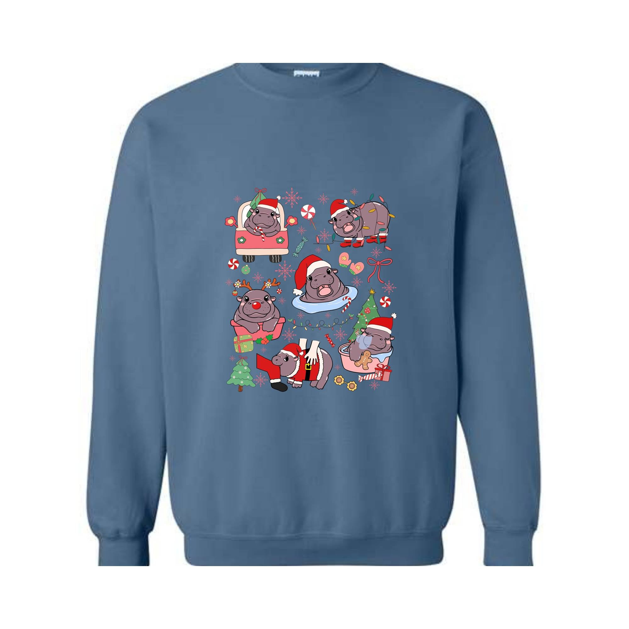 Christmas Coquette Moo Deng Sweatshirt, Coquette Bows Sweater, Moo Deng And Christmas Tree Sweatshirt, Festive Holiday Sweatshirt