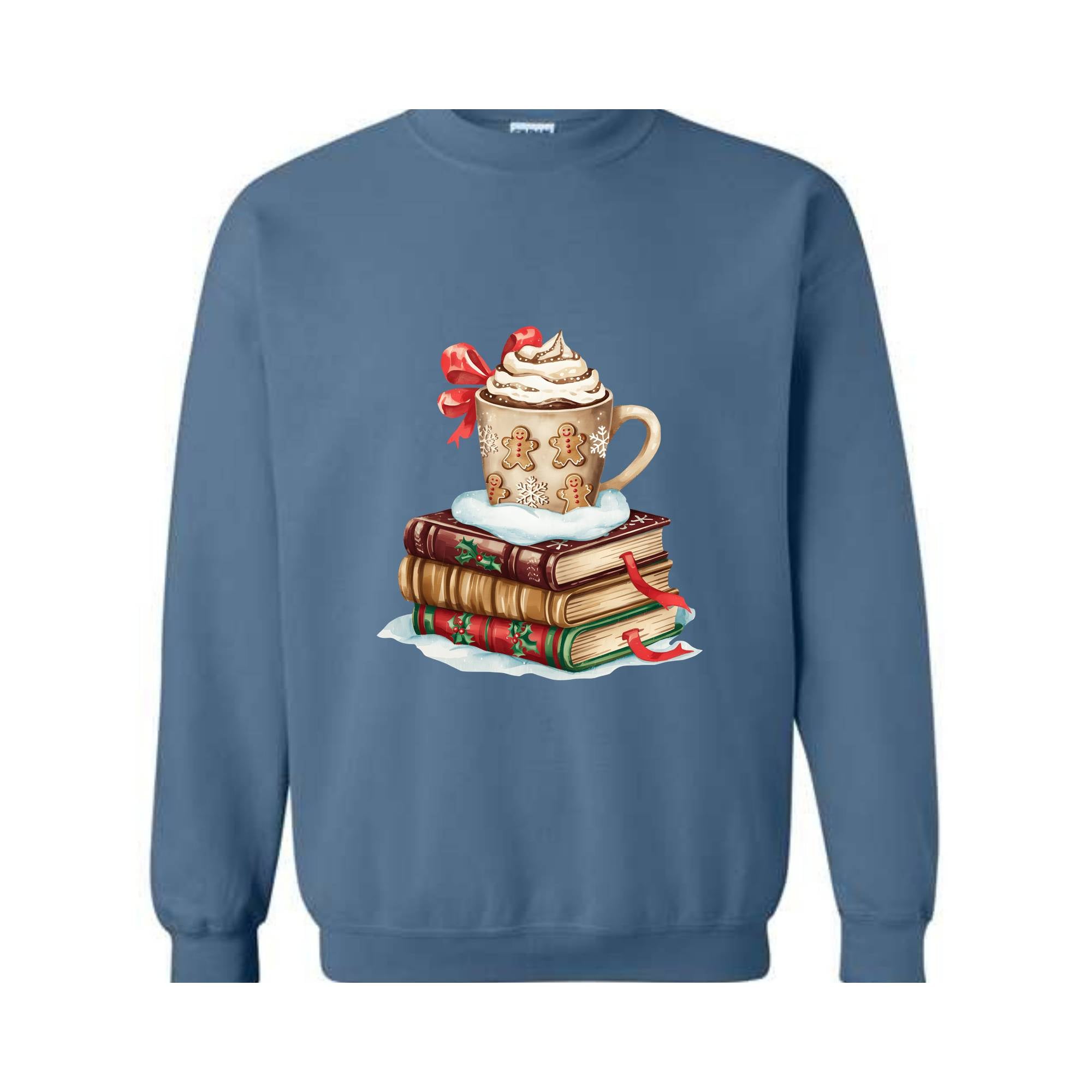 Christmas Book and Coffee Sweatshirt, Christmas Teacher Sweater, Bookish Sweater, Coquette Book Christmas Hoodie