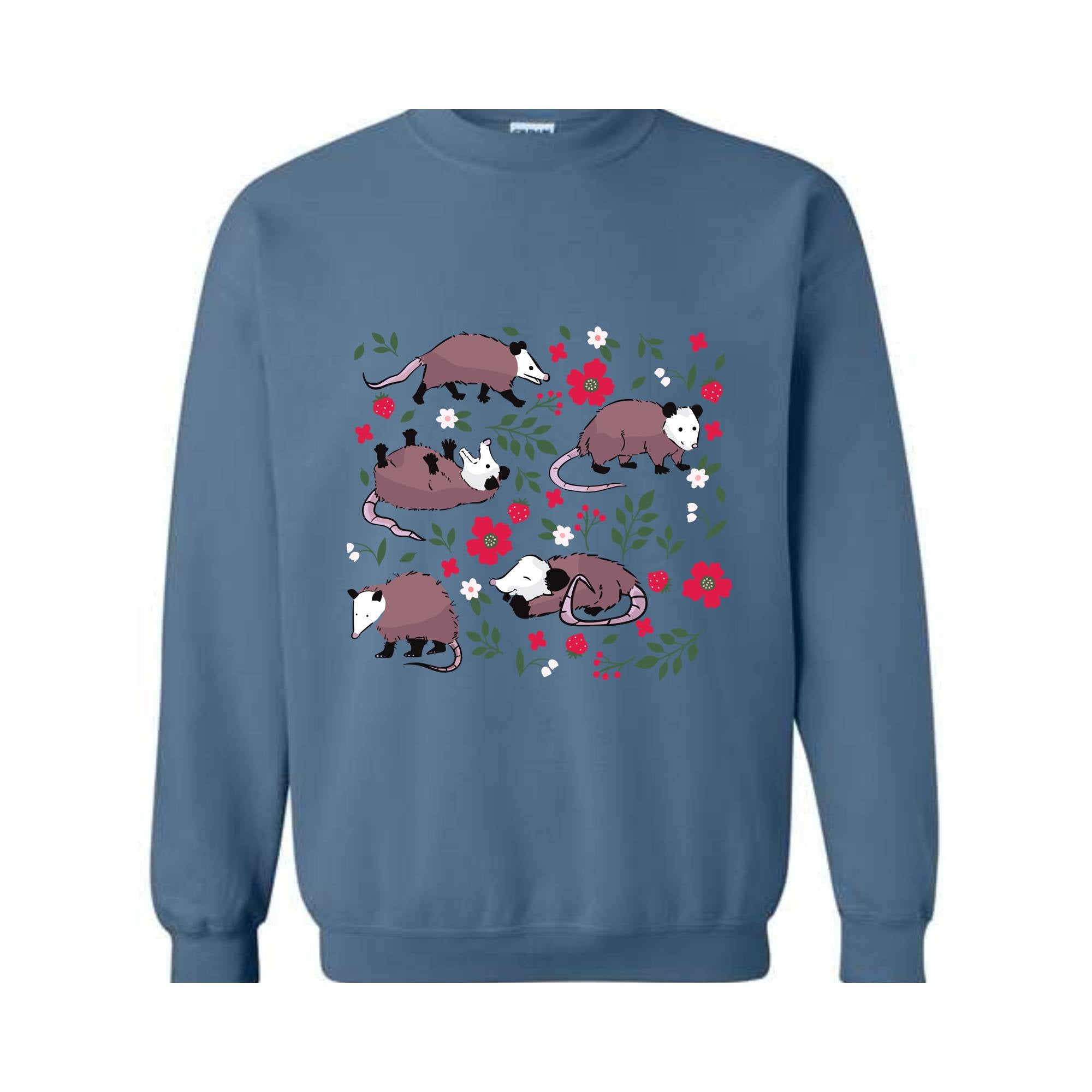 Opossum Sweatshirt, Possum Sweatshirt, Cute Possum Gifts, Floral Opossum, Strawberry Sweatshirt