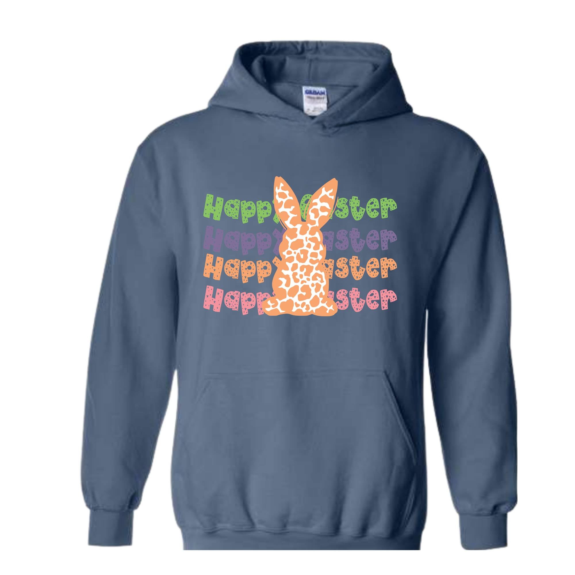 Happy Easter Leopard Print Bunny Hoodie, Easter Bunny Hoodie, Cute Bunny Cheetah Print Sweater, Easter Hoodie