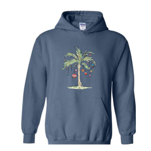 Christmas Palm Tree Hoodie, Tropical Christmas Hoodie, Aloha Christmas Sweater, Holiday Beach Hoodie