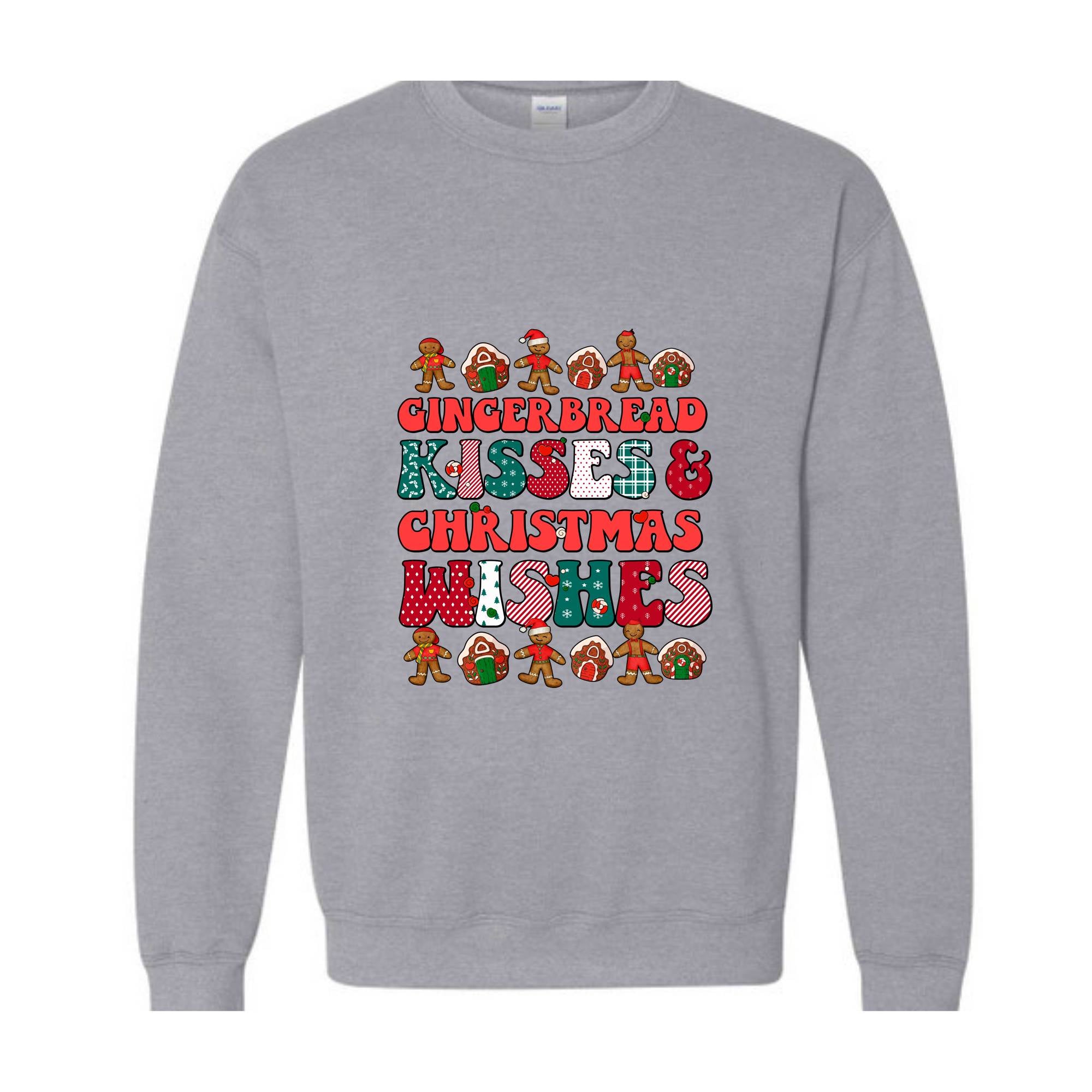 Gingerbread Kisses & Christmas Wishes Sweatshirt, Christmas Crewneck, Gingerbread Sweatshirt, Cute Christmas Sweater, Christmas Gift