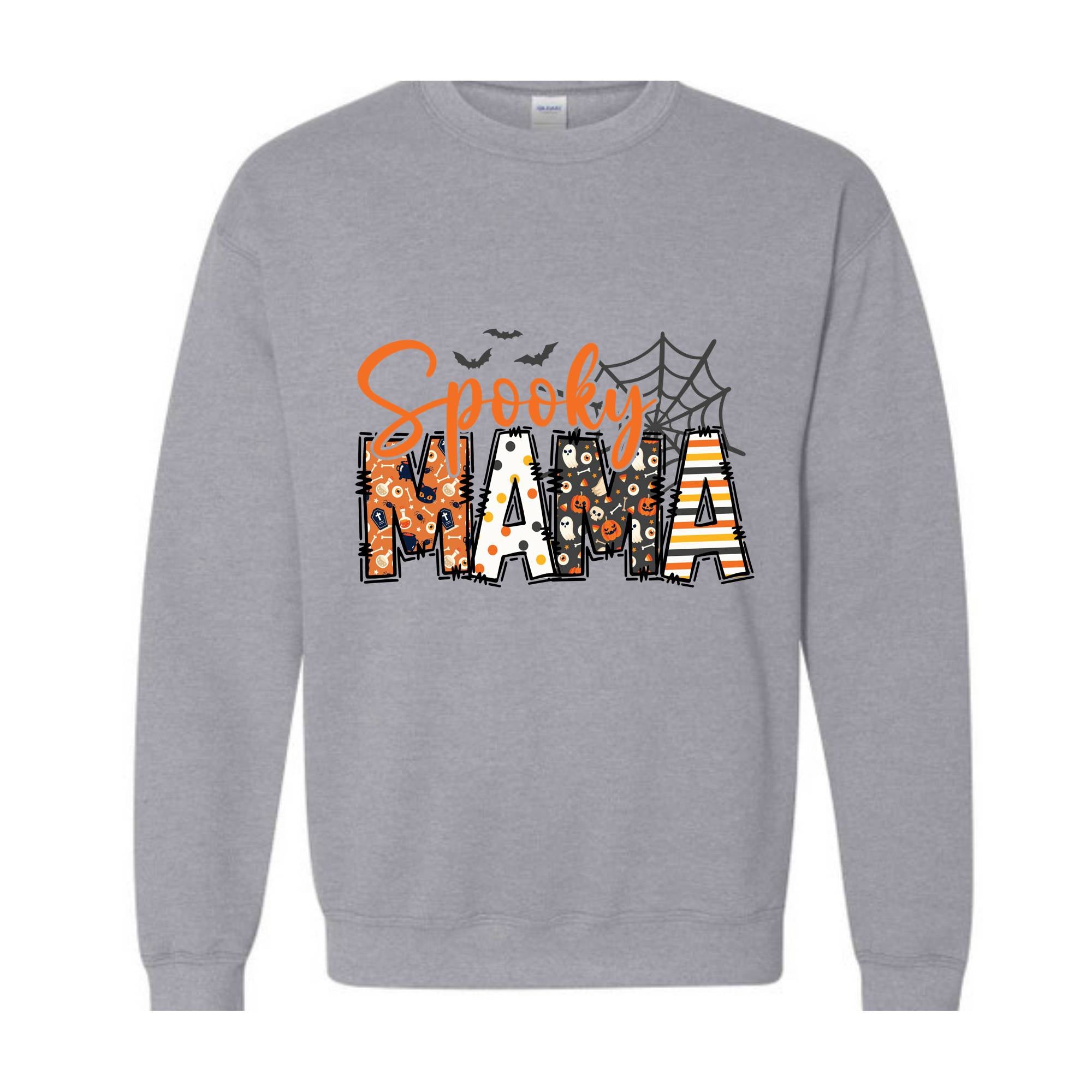 Custom Halloween Spooky Mama Sweatshirt with Kids Name on Sleeve Sweatshirt, Mama Halloween Gift, Mama Halloween